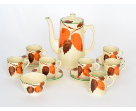 A. J. Wilkinson - A Tankard shape coffee service circa 1930 comprising coffee pot, cream, sugar and six cans and saucers all 