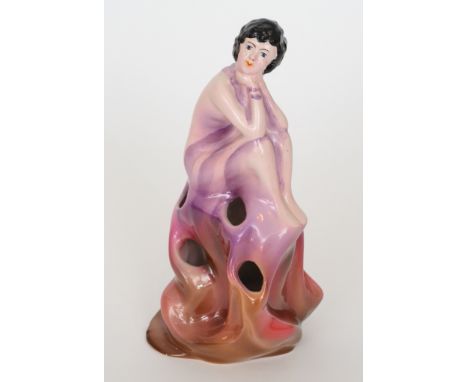 Clarice Cliff - Lady - A figural flower block made for A. J. Wilkinson modelled as a stylised lady in a flowing gown seated t