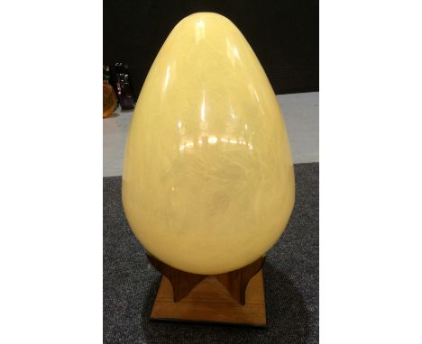 Unknown - A large post-war lamp with an ovoid marbled acrylic shade mounted to a teak cradle above a square base, height 65cm