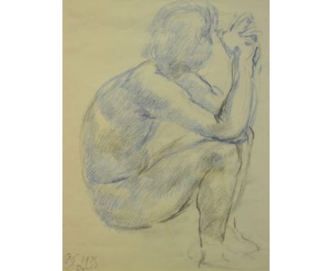 Duncan Grant (1885-1978) - 'Portrait of David Pope', charcoal and blue crayon, signed with initials and dated '71, framed, 35