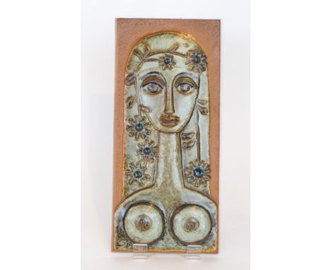 Josef Simon - Soholm Pottery - A large rectangular plaque relief modelled with a portrait of a stylised female nude with flow