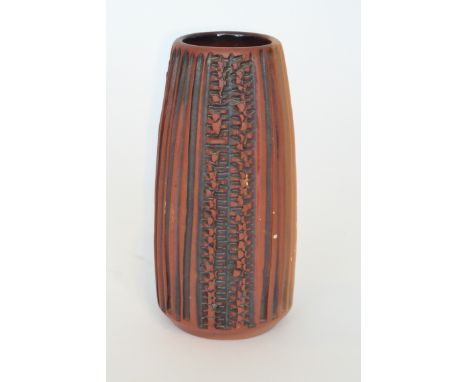 Jenny Haigh - Poole Pottery - An Atlantis vase of tapering form decorated with incised linear banding and textured panels, im