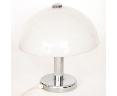 Unknown - A table lamp circa 1970 with circular chrome base and plain stem with a large white plastic domed shade, height 32c