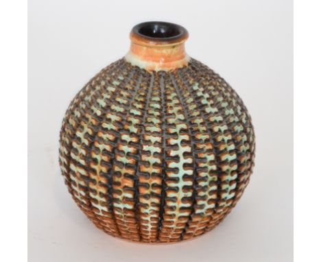 Beatrice Bolton - Poole Pottery - An Atlantis onion shape vase decorated with a carved repeat pattern, similar to a sea urchi