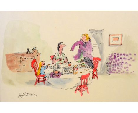 Sir Quentin Blake (b.1932) - 'Breakfast Time', an illustration for 'Arabel's Raven', ink and wash drawing, signed, bears Chri