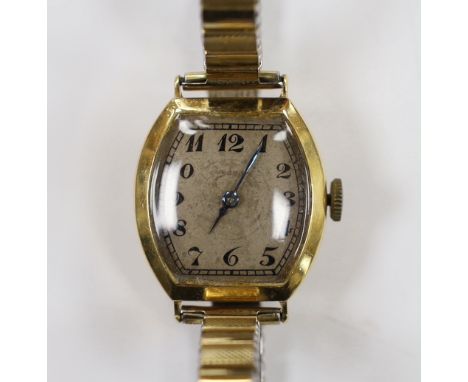 A lady's 1930's 18ct gold Longines manual wind wrist watch, with case back inscription, on a later associated steel and gold 