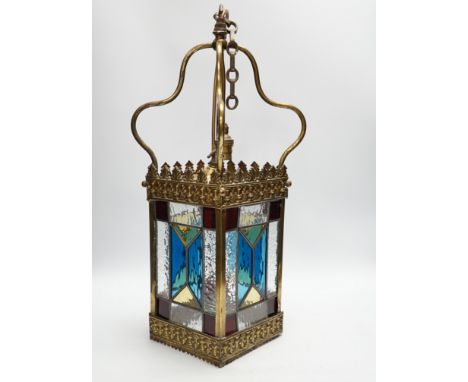 A small leaded glass porch lantern, 53cm