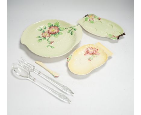 Six items of Carltonware and similar, glass salad servers, rosewood box etc