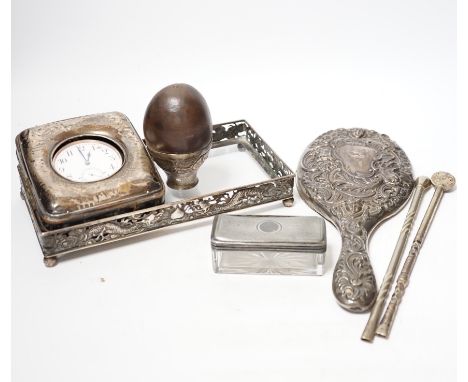 An Edwardian silver mounted travelling pocket watch case, Birmingham, 1905, with nickel cased pocket watch, together with a r