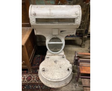 A set of vintage cast iron butcher's scales, height 75cm