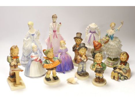 Two Doulton figures, three Worcester figures, Goebel figures and a continental figure