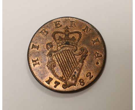 Ireland coins, George III (1760-1820), proof Halfpenny, 1782, laureate bust right, rev. crowned harp dividing date (S.6614), 