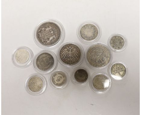German States and German Empire - silver coins - drei mark 1911, about VF, Baden zwei mark 1902, VF, Free Hanseatic city of H