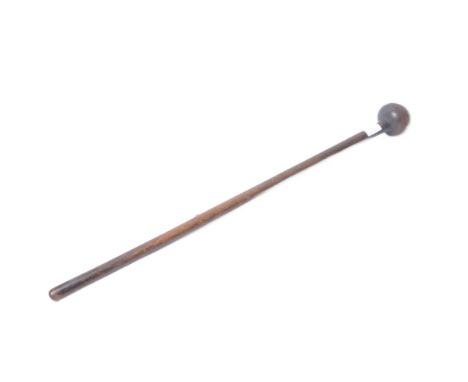 A believed 19th century African / tribal&nbsp; long handled wooden knobkerrie kosh /&nbsp; throwing stick with bulbous end be