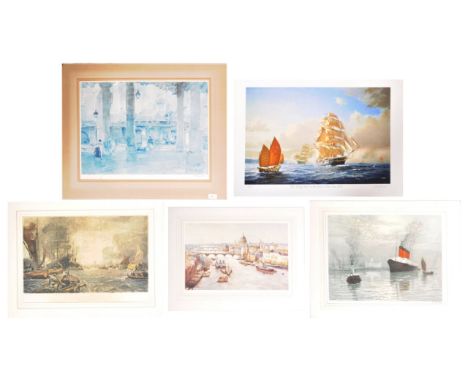 Five prints of various maritime / marine views, to include an untitled print by William Russell Flint, signed by the artist i