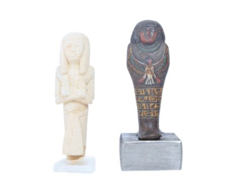 Ancient Egypt - Two&nbsp;Ancient Egyptian ushabti mummiform funeral statuettes, one of pumice clutching the funerary ankh and