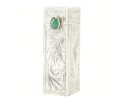 A 20th century continental white metal lipstick compact. The compact case having etched decorated foliate decoration. The lip