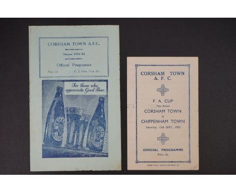 Non League Football - Two Corsham Town home FAC programmes to include v Frome Town 29th Sept 1951 &amp; Chippenham Town 13th 