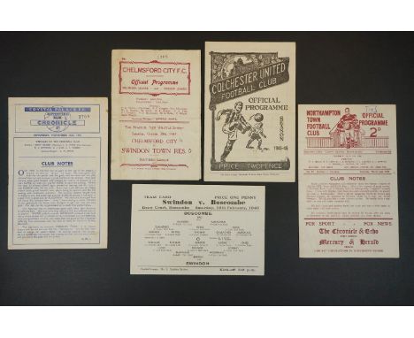 Swindon Town 1945/46 - Five Swindon Town away football programmes to include v Boscombe single sheet 16th Feb 1946, Crystal P