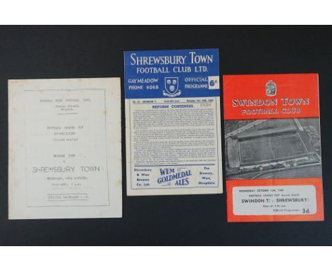 Swindon Town 1960/61 - Three first season League Cup 2nd rnd v Shrewsbury Town football programmes to include home 12th Oct 1