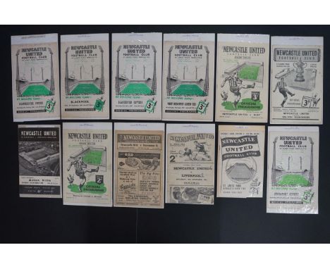 12 Newcastle United home football programmes to include Liverpool 10th November 1945 (pen), Doncaster 20th March 1948. Arsena