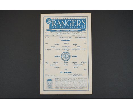 1947/48 Rangers v St Mirren football programme played 14th Fen 1948, scoreboard page filled in pen, some fixture list scores 