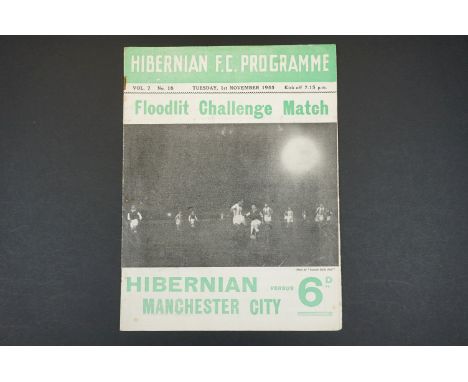 1955 Hibernain v Manchester City football programme played 1st Nov 1955 Floodlight Challenge Match, some rust marks but overa