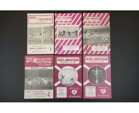 Six 1950s Hearts home football programmes to include Challenge Match v Bolton Wanderers 16th Feb 1957, Newcastle United 7th N