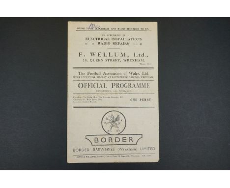 1947 Welsh Cup Final Replay Chester v Merthyr Tydfil football programme played at Wrexham 11th June 1947, some pen, grubby, f