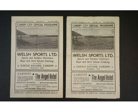 Swindon Town 1945/46 - Two Cardiff City v Swindon Town football programmes to include 8th Dec 1945 (spine split, creasing) &a