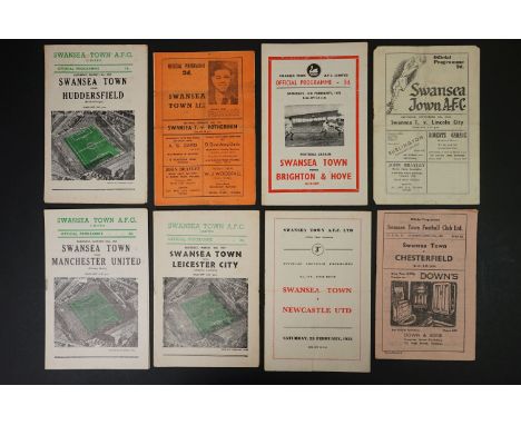 Eight Swansea Town football programmes v Chesterfield 19th April 1947, FAC 5 v Newcastle United 23rd Feb 1952, Lincoln 6th Se