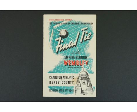 1946 FA Cup Final Charlton Athletic v Derby County football programme played 27th April 1946 at Wembley, paper stain to cover