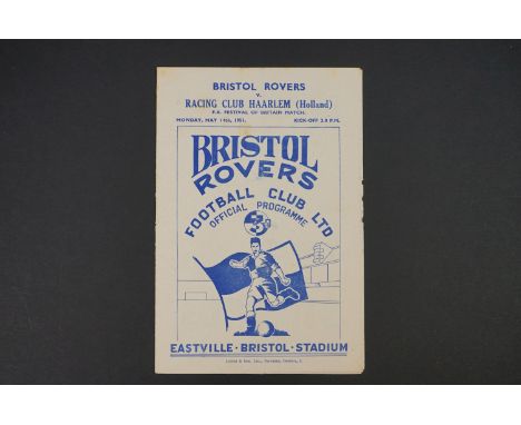 1951/52 Festival of Britain Bristol Rovers v Racing Club Haarlem (Holland) football programme played 14th May 1951, gd with n