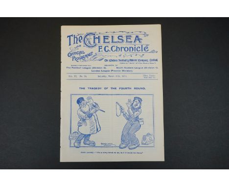 1910/11 Chelsea v Swindon Town football programme played 11th March 1911 in FAC 4th Rnd, ex bound issue, no staples, gd 