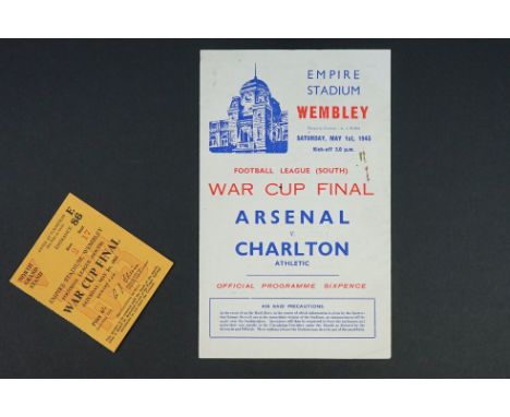 1943 Football League South War Cup Final Arsenal v Charlton football programme played 1st May 1943 creasing, rust stain to ba