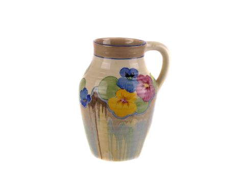 A Clarice Cliff for Newport Pottery ewer, from the Bizarre range and in the Pansies pattern 24.5cm H
There are no obvious sig
