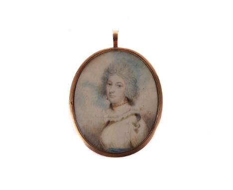 An early 19th century portrait miniature on ivory, depicting a young lady, three quarter profile, unsigned, 62mm length, in a