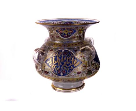 ANNOUNCE THIS LOT WILL INCUR VAT ON THE HAMMER PRICE
A 1920s enamelled mosque lamp vase, by Frith Heckert and decorated with 