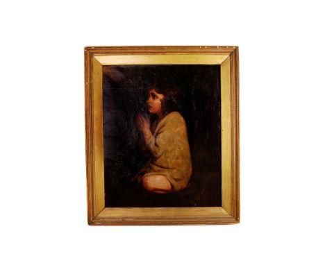 E. Thomas (19th century), oil on canvas portrait of a pious child saying bedtime prayers 77cm x 64cm, in gilt frame 