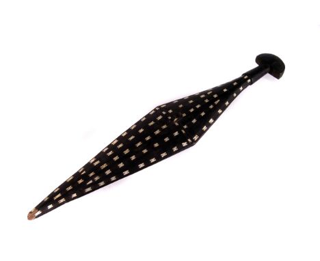 ANNOUNCE THIS LOT WILL INCUR VAT ON THE HAMMER PRICE
An Alaskan Tinglit diamond shaped paddle, stained black and decorated wi