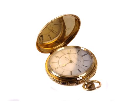 An Edwardian 18ct gold full hunter centre seconds chronograph pocket watch, the five piece case with chased foliate band, whi