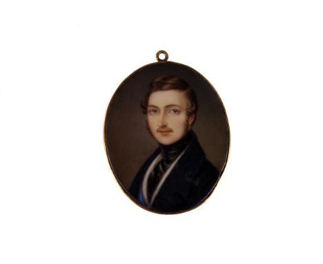 A Victorian double-sided portrait miniature, enamel on copper, depicting Queen Victoria and Prince Albert on either side resp
