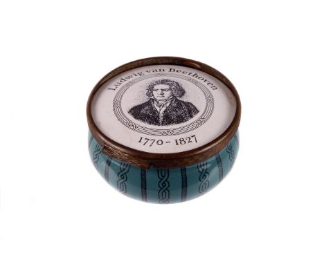 A Bilston enamel ‘Ludwig van Beethoven’ trinket box, no.382, 60mm diameter 