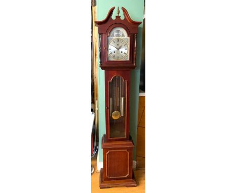 A modern Tempus Fugit longcase clock, the manual wind movement replaced with a quartz movement, 186cm tall. 