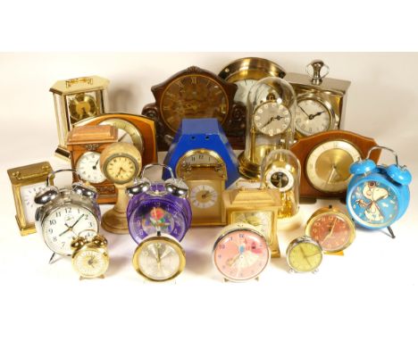 A collection of mid 20th century and later mantel clocks, having manual and quartz movements, in two boxes. (2) 