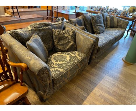 A Barker and Stonehouse large three seater pillow back sofa, upholstered in a fleur de lys patterned fabric, (separates for e