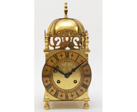 A contemporary Augustus Schatz &amp; Sohne of Germany brass cased lantern clock with striking bell, 23cm high. 