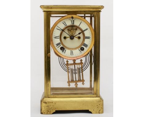 An early 20th century Ansonia of New York brass cased and four glass mantle clock, 27cm high. 