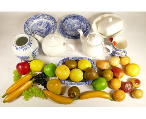 Two boxes of 20th century Spode Italian blue and white dinnerware, to include kettle, bowls, lidded circular dish and cover, 
