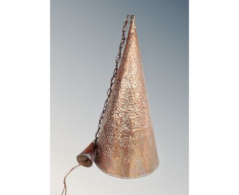 A Scandinavian conical copper pendant light fitting, length 59 cm excluding the chain 